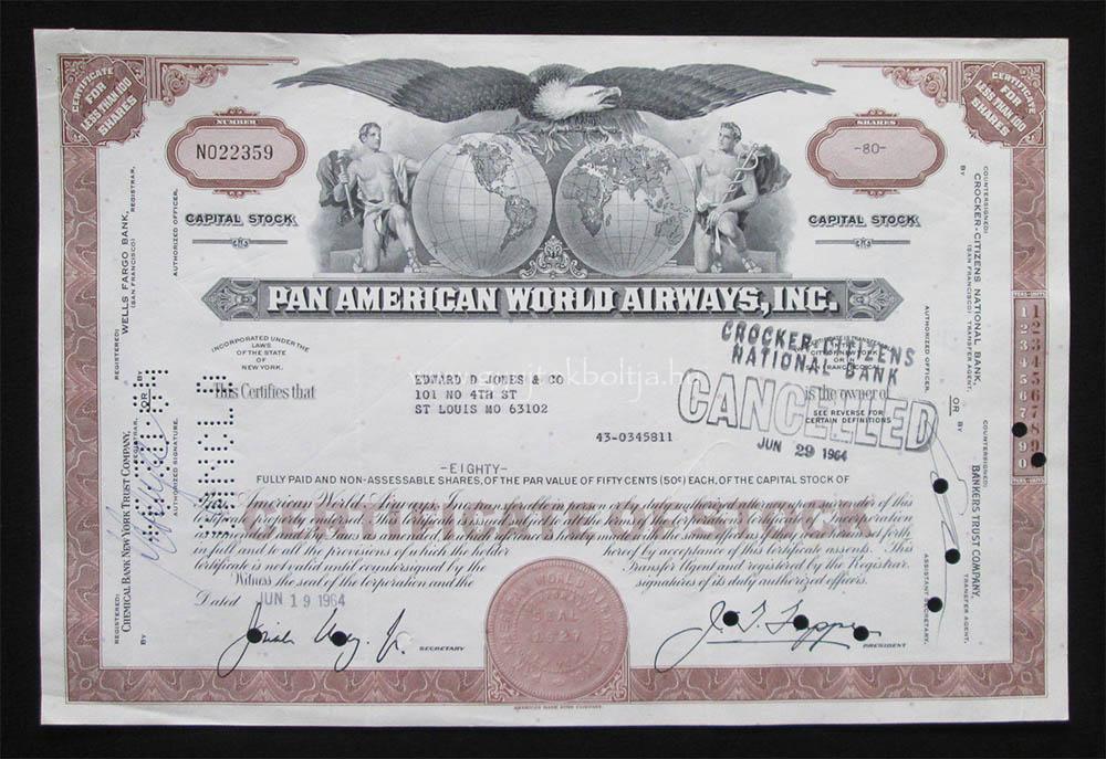 USA részvény - Pan American World Airways 80